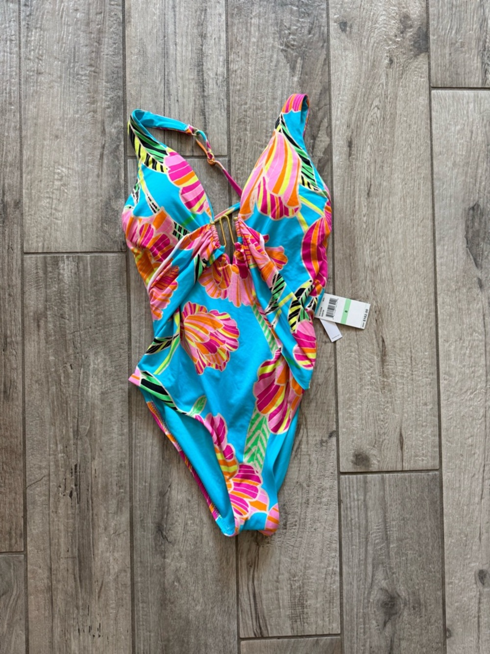 One-Piece Swimsuit - Bright Turquoise Floral